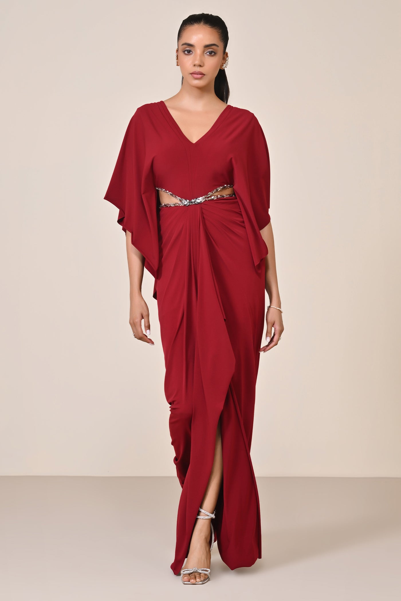 Shantanu & Nikhil Cherry Draped Gown with Waist Cut-Out indian designer wear online shopping melange singapore