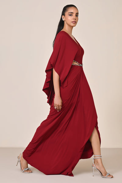 Shantanu & Nikhil Cherry Draped Gown with Waist Cut-Out indian designer wear online shopping melange singapore