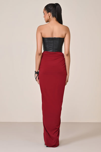 Shantanu & Nikhil Cherry Faux Leather Corset Saree Dress indian designer wear online shopping melange singapore