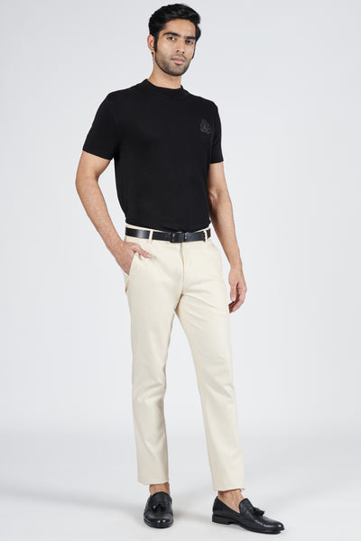 Shantanu & Nikhil Classic Off White Trouser With Faux Leather indian designer wear online shopping melange singapore