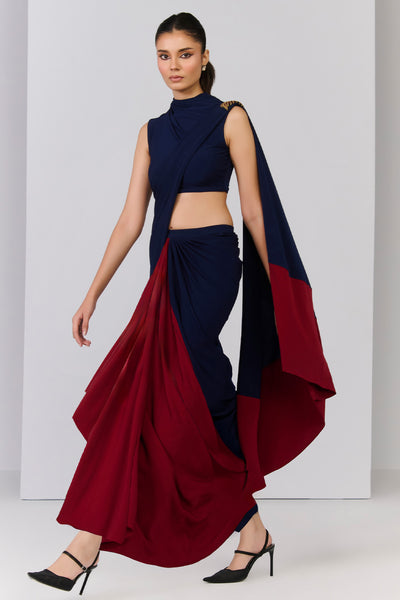Shantanu & Nikhil Colour-Block Saree Gown indian designer wear online shopping melange singapore 