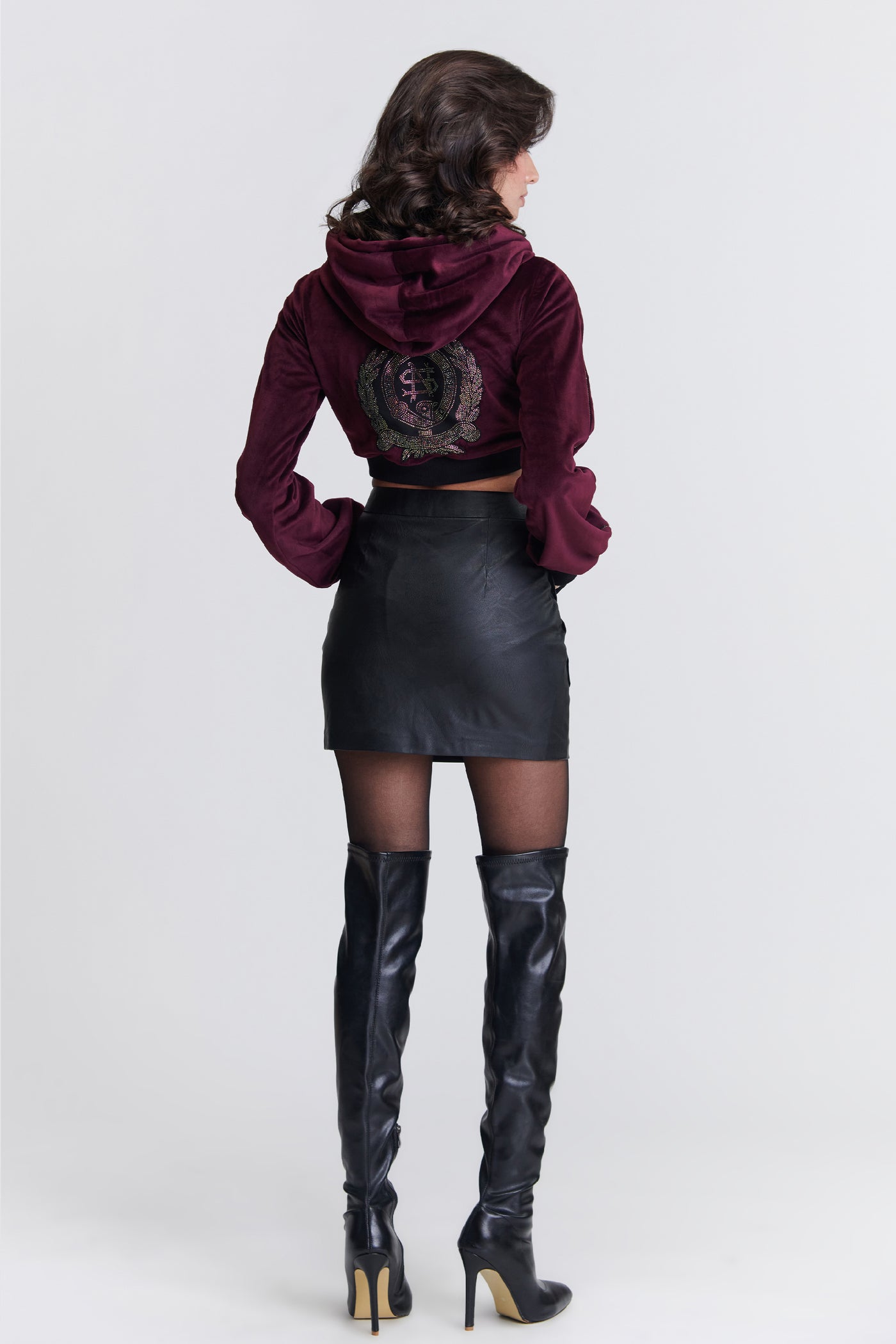 Shantanu & Nikhil Cropped Velvet Hoodie indian designer wear online shopping melange singapore