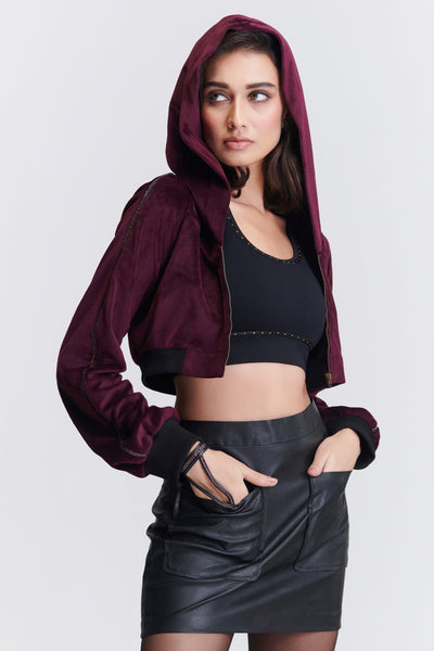 Shantanu & Nikhil Cropped Velvet Hoodie indian designer wear online shopping melange singapore