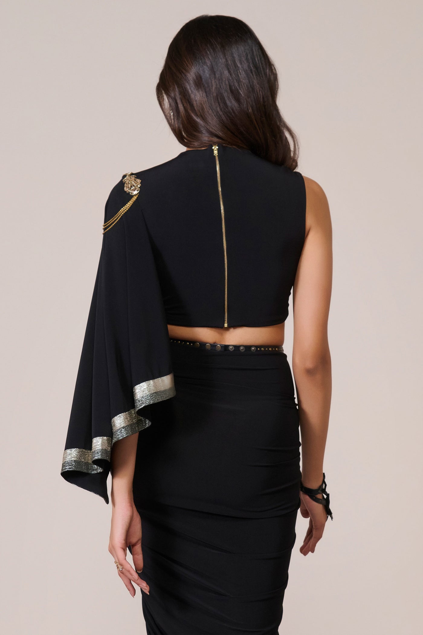 Shantanu & Nikhil Draped Sleeve Black Crop Top indian designer wear online shopping melange singapore