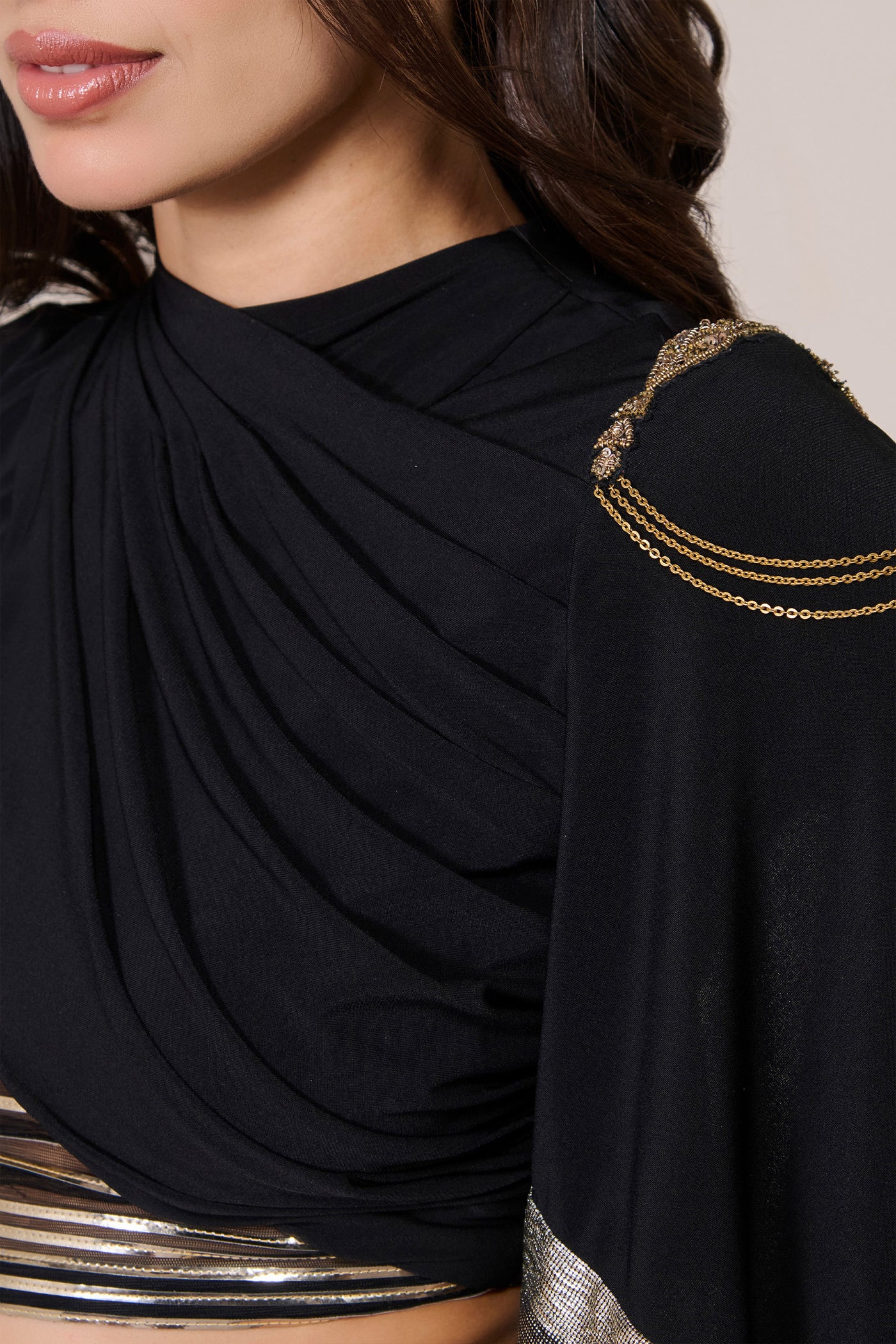 Shantanu & Nikhil Draped Sleeve Black Crop Top indian designer wear online shopping melange singapore