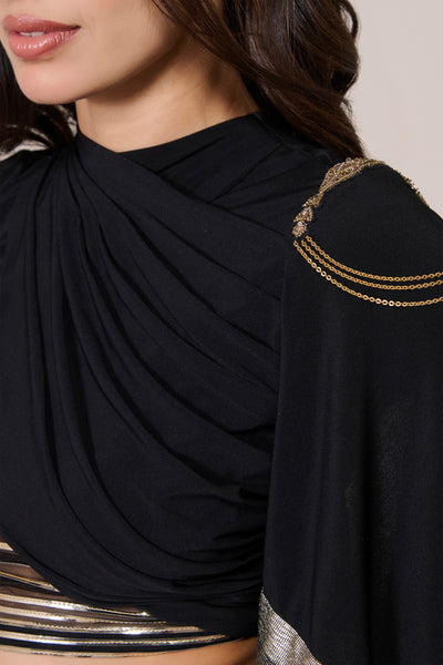 Shantanu & Nikhil Draped Sleeve Black Crop Top indian designer wear online shopping melange singapore