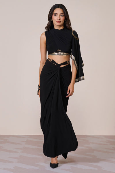 Shantanu & Nikhil Draped Sleeve Black Crop Top indian designer wear online shopping melange singapore
