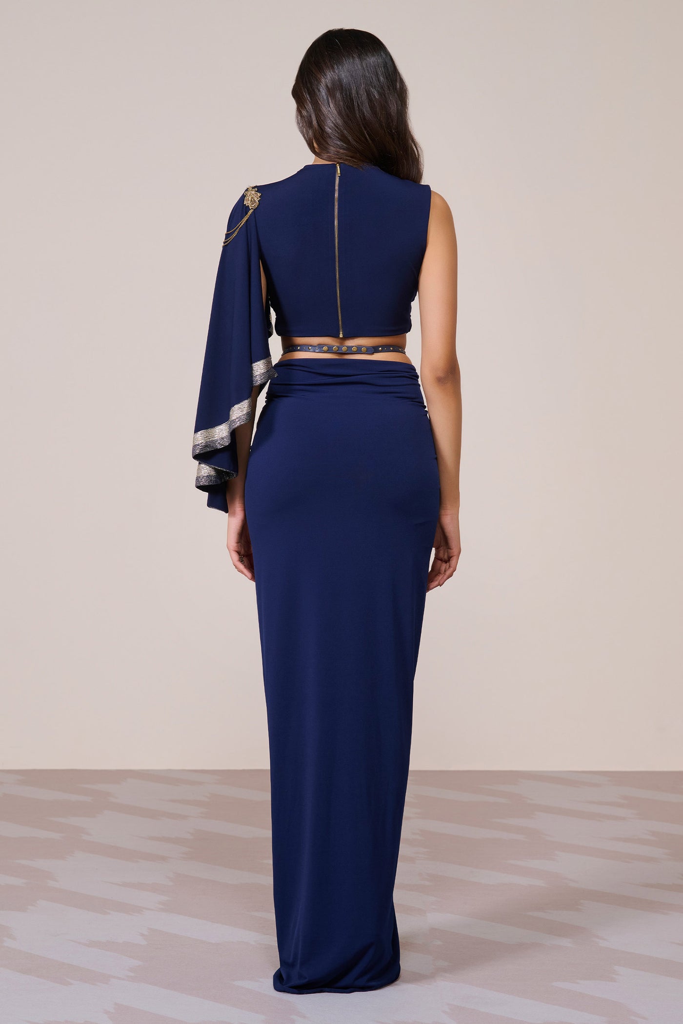 Shantanu & Nikhil Draped Sleeve Navy Crop Top indian designer wear online shopping melange singapore