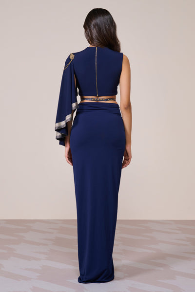 Shantanu & Nikhil Draped Sleeve Navy Crop Top indian designer wear online shopping melange singapore