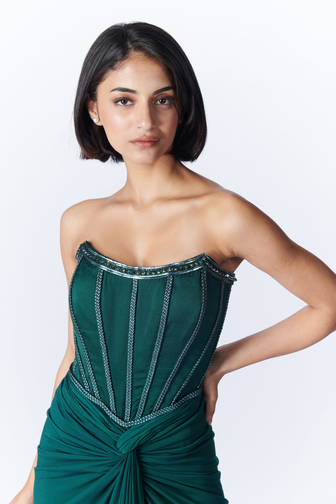 Shantanu & Nikhil Emerald Corset Saree Gown indian designer wear online shopping melange singapore