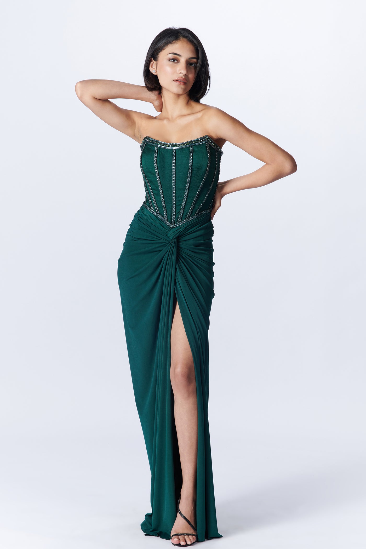 Shantanu & Nikhil Emerald Corset Saree Gown indian designer wear online shopping melange singapore