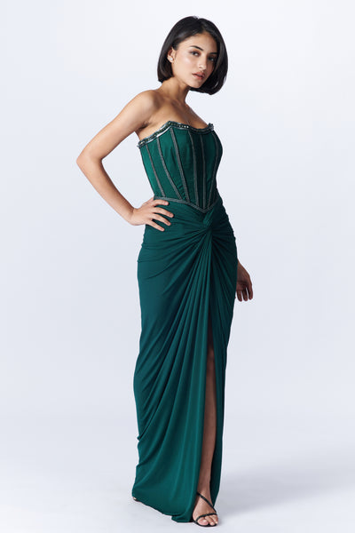 Shantanu & Nikhil Emerald Corset Saree Gown indian designer wear online shopping melange singapore