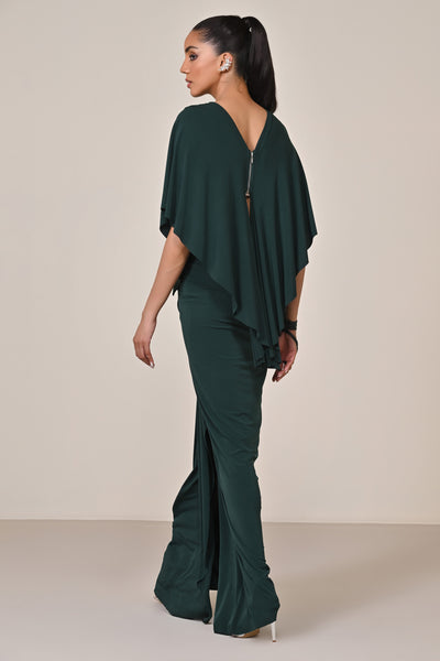 Shantanu & Nikhil Emerald Draped Gown with Waist Cut Out indian designer wear online shopping melange singapore