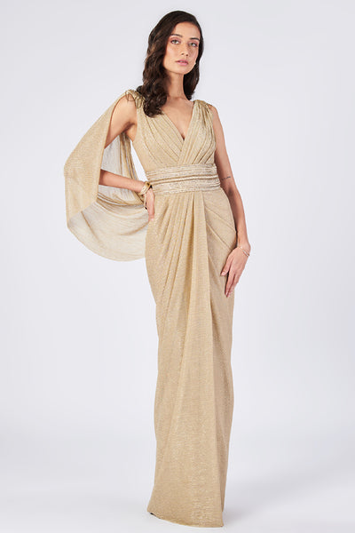 Shantanu & Nikhil Gold Cape Gown indian designer wear online shopping melange singapore