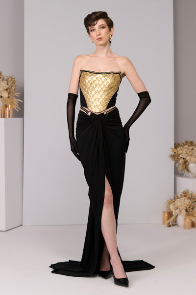 Shantanu & Nikhil Gold Embossed Corset indian designer wear online shopping melange singapore 