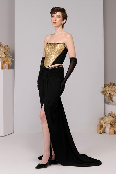 Shantanu & Nikhil Gold Embossed Corset indian designer wear online shopping melange singapore 