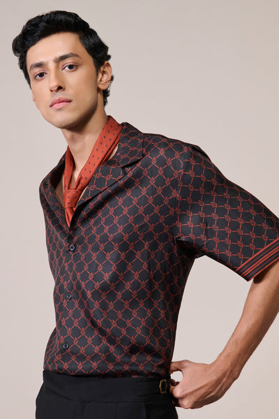 Shantanu & Nikhil Menswear Adamas Twill Silk Shirt Black indian designer wear online shopping melange singapore