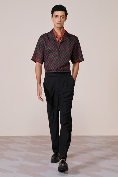 Shantanu & Nikhil Menswear Adamas Twill Silk Shirt Black indian designer wear online shopping melange singapore