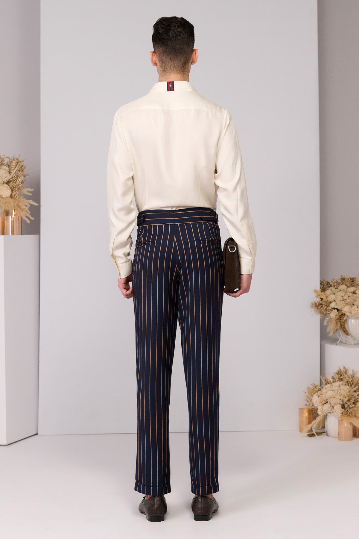 Shantanu & Nikhil Menswear Beige Crested Twill Silk Shirt indian designer wear online shopping melange singapore 
