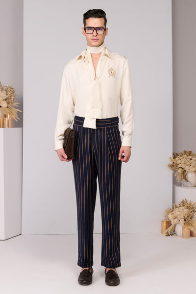 Shantanu & Nikhil Menswear Beige Crested Twill Silk Shirt indian designer wear online shopping melange singapore 
