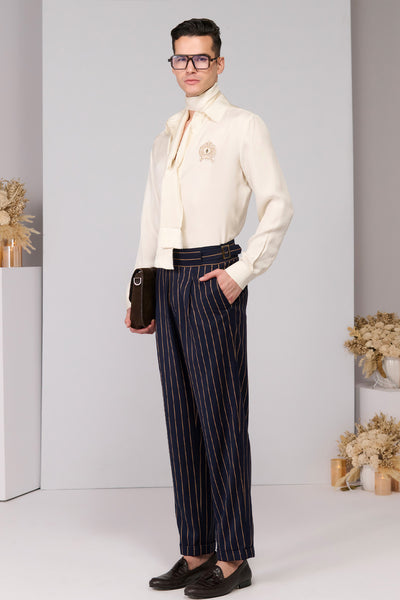 Shantanu & Nikhil Menswear Beige Crested Twill Silk Shirt indian designer wear online shopping melange singapore 
