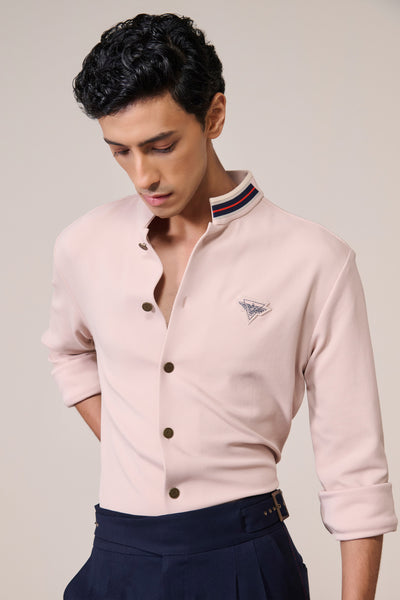 Shantanu & Nikhil Menswear Beige Honeycomb Crested Shirt indian designer wear online shopping melange singapore