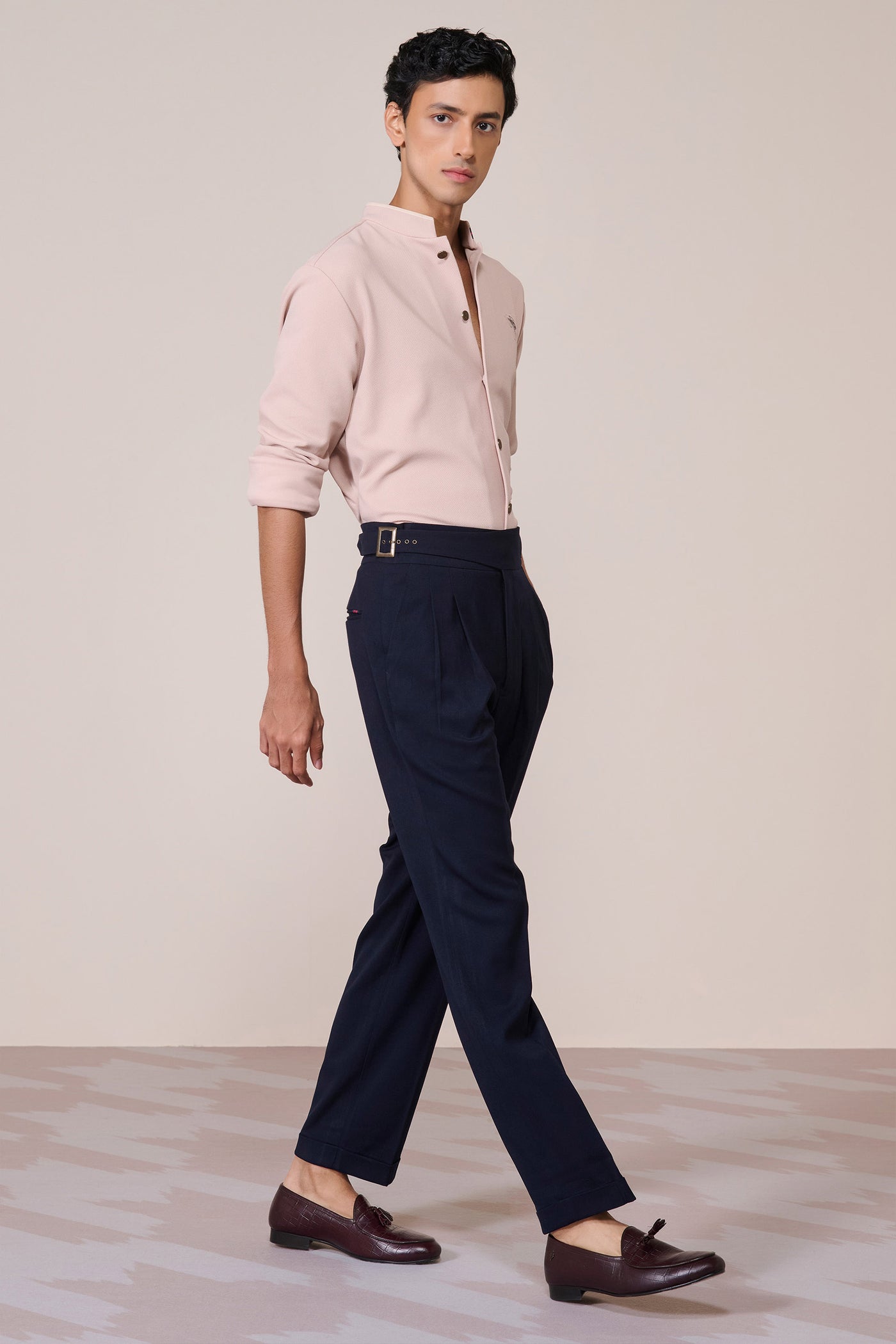 Shantanu & Nikhil Menswear Beige Honeycomb Crested Shirt indian designer wear online shopping melange singapore