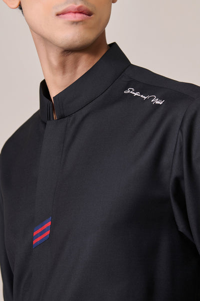 Shantanu & Nikhil Menswear Black Band Collar Shirt indian designer wear online shopping melange singapore