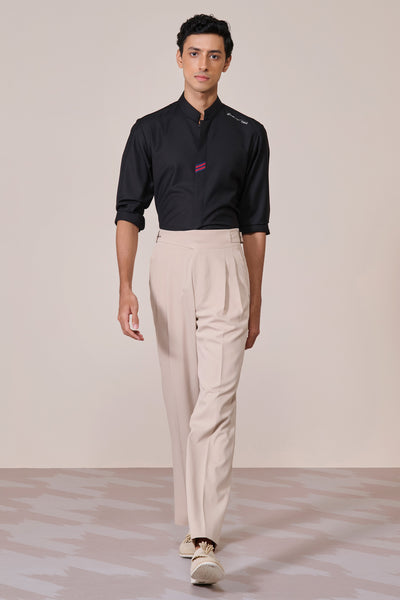 Shantanu & Nikhil Menswear Black Band Collar Shirt indian designer wear online shopping melange singapore