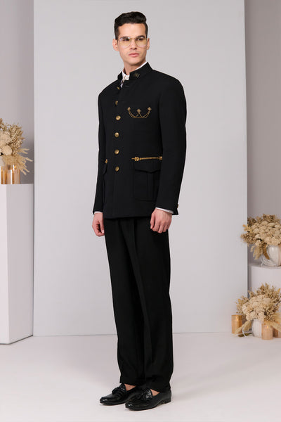 Shantanu & Nikhil Menswear Black Bandhgala with Cord Embroidery indian designer wear online shopping melange singapore 