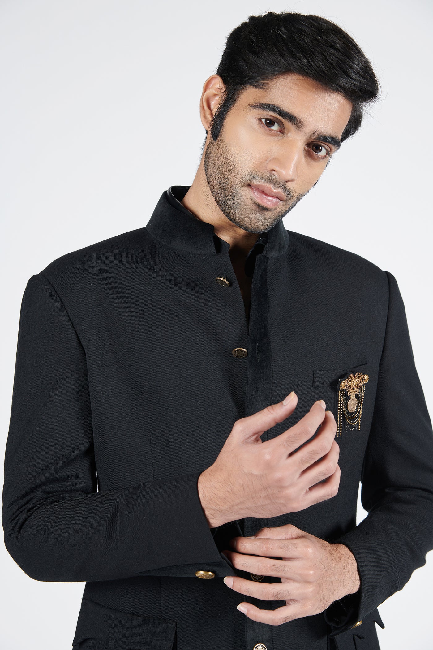 Shantanu & Nikhil Menswear Black Bandhgala with Patch Pockets indian designer wear online shopping melange singapore