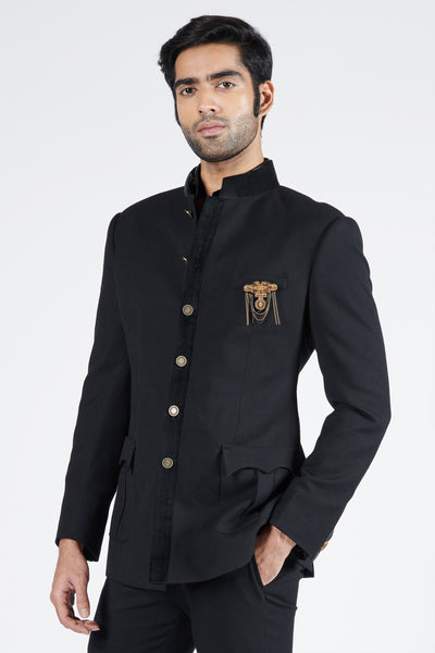 Shantanu & Nikhil Menswear Black Bandhgala with Patch Pockets indian designer wear online shopping melange singapore