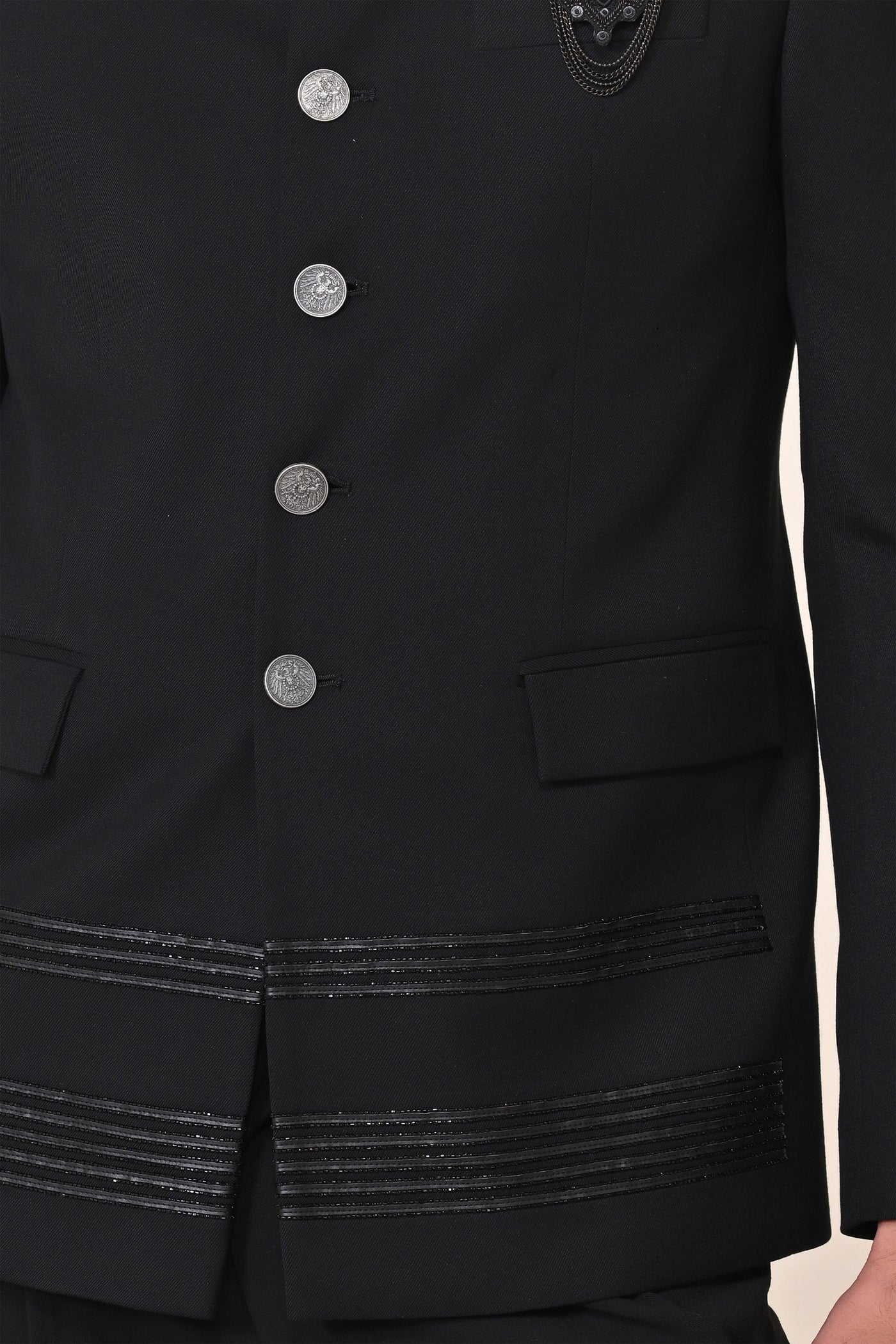 Shantanu & Nikhil Menswear Black Bandhgala with Swarovski Detailing indian designer wear online shopping melange singapore