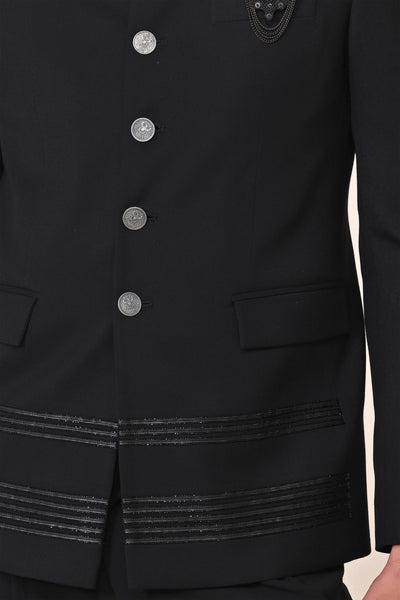 Shantanu & Nikhil Menswear Black Bandhgala with Swarovski Detailing indian designer wear online shopping melange singapore