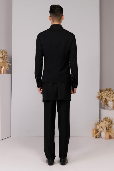 Shantanu & Nikhil Menswear Black Classic Waistcoat With Embroidered Panel indian designer wear online shopping melange singapore 