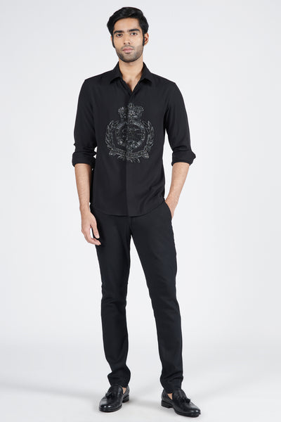 Shantanu & Nikhil Menswear Black Crested Shirt indian designer wear online shopping melange singapore