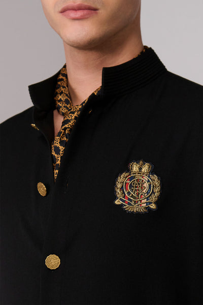 Shantanu & Nikhil Menswear Black Crested Shirt Kurta indian designer wear online shopping melange singapore 