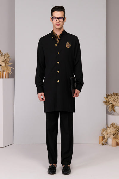 Shantanu & Nikhil Menswear Black Crested Shirt Kurta indian designer wear online shopping melange singapore 