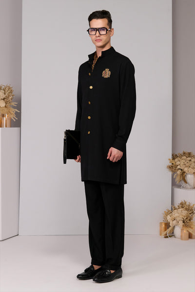 Shantanu & Nikhil Menswear Black Crested Shirt Kurta indian designer wear online shopping melange singapore 