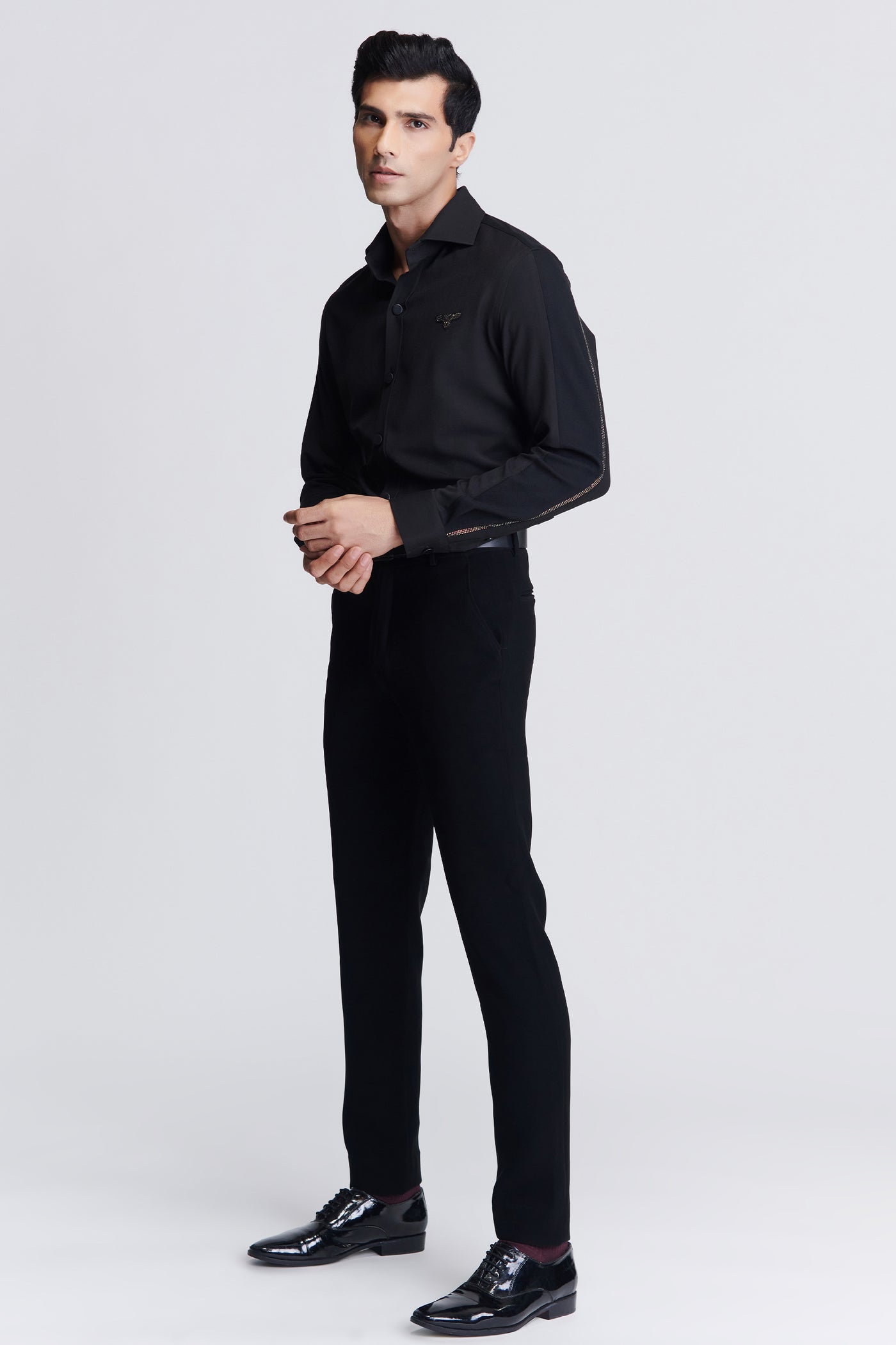 Shantanu & Nikhil Menswear Black Crested Shirt indian designer wear online shopping melange singapore