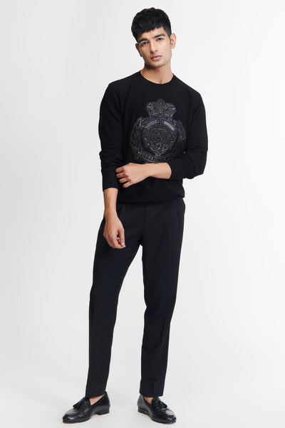 Shantanu & Nikhil Menswear Black Crested Sweaters indian designer wear online shopping melange singapore