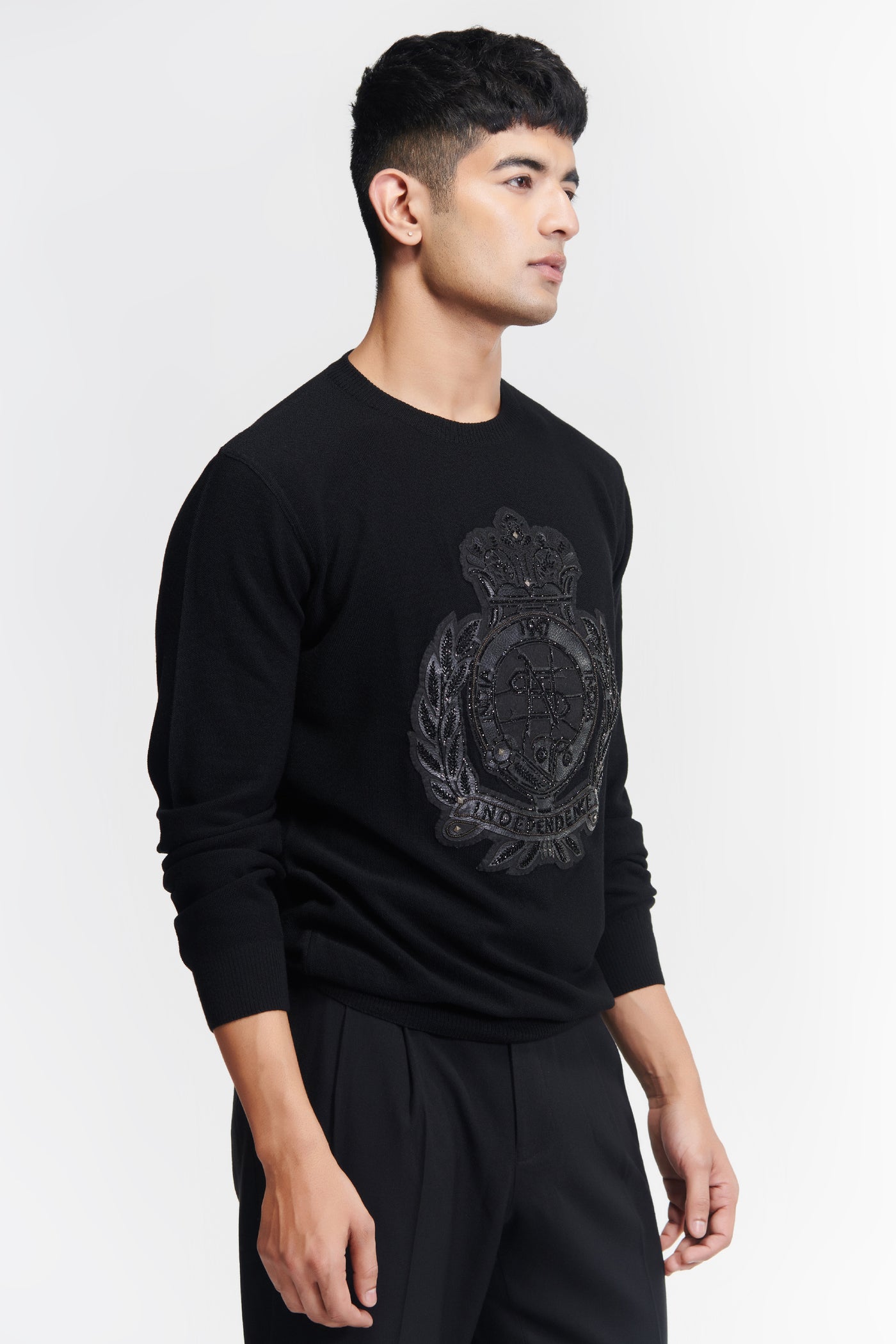 Shantanu & Nikhil Menswear Black Crested Sweaters indian designer wear online shopping melange singapore