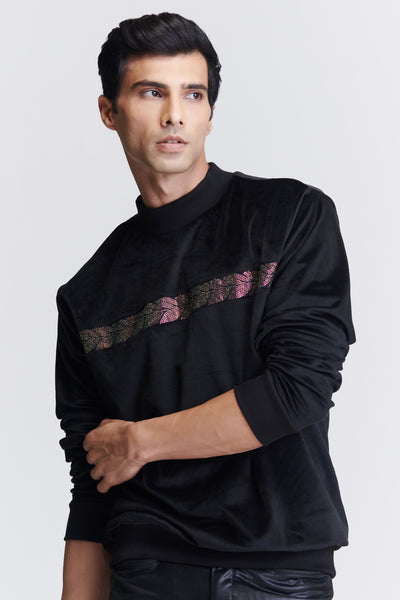 Shantanu & Nikhil Menswear Black Crested Sweatshirt indian designer wear online shopping melange singapore