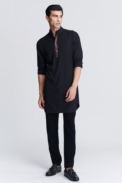 Shantanu & Nikhil Menswear Black Diamante Placket Kurta indian designer wear online shopping melange singapore