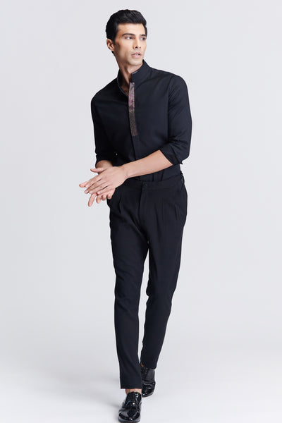 Shantanu & Nikhil Menswear Black Diamante Placket Shirt indian designer wear online shopping melange singapore