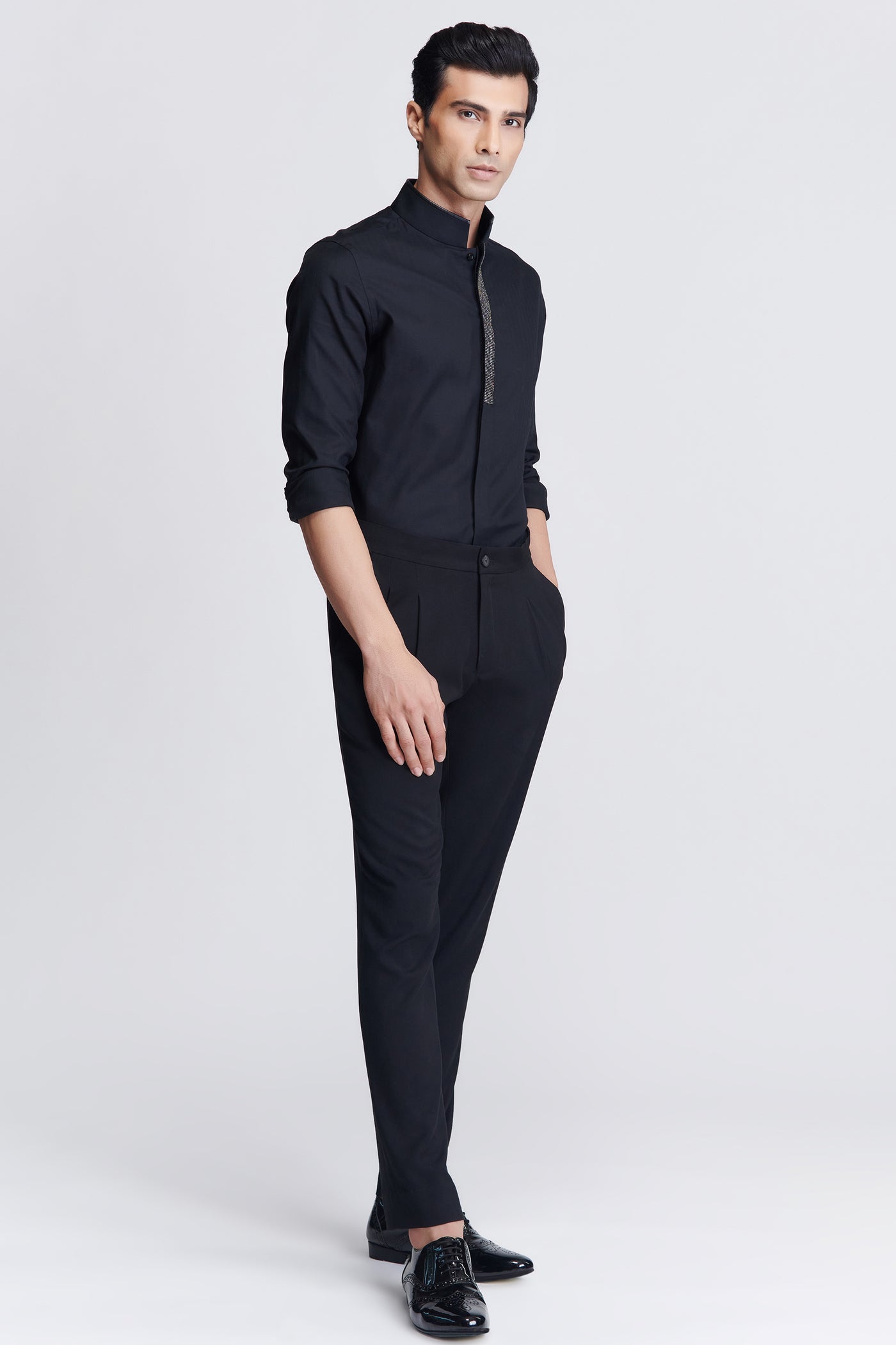 Shantanu & Nikhil Menswear Black Diamante Placket Shirt indian designer wear online shopping melange singapore