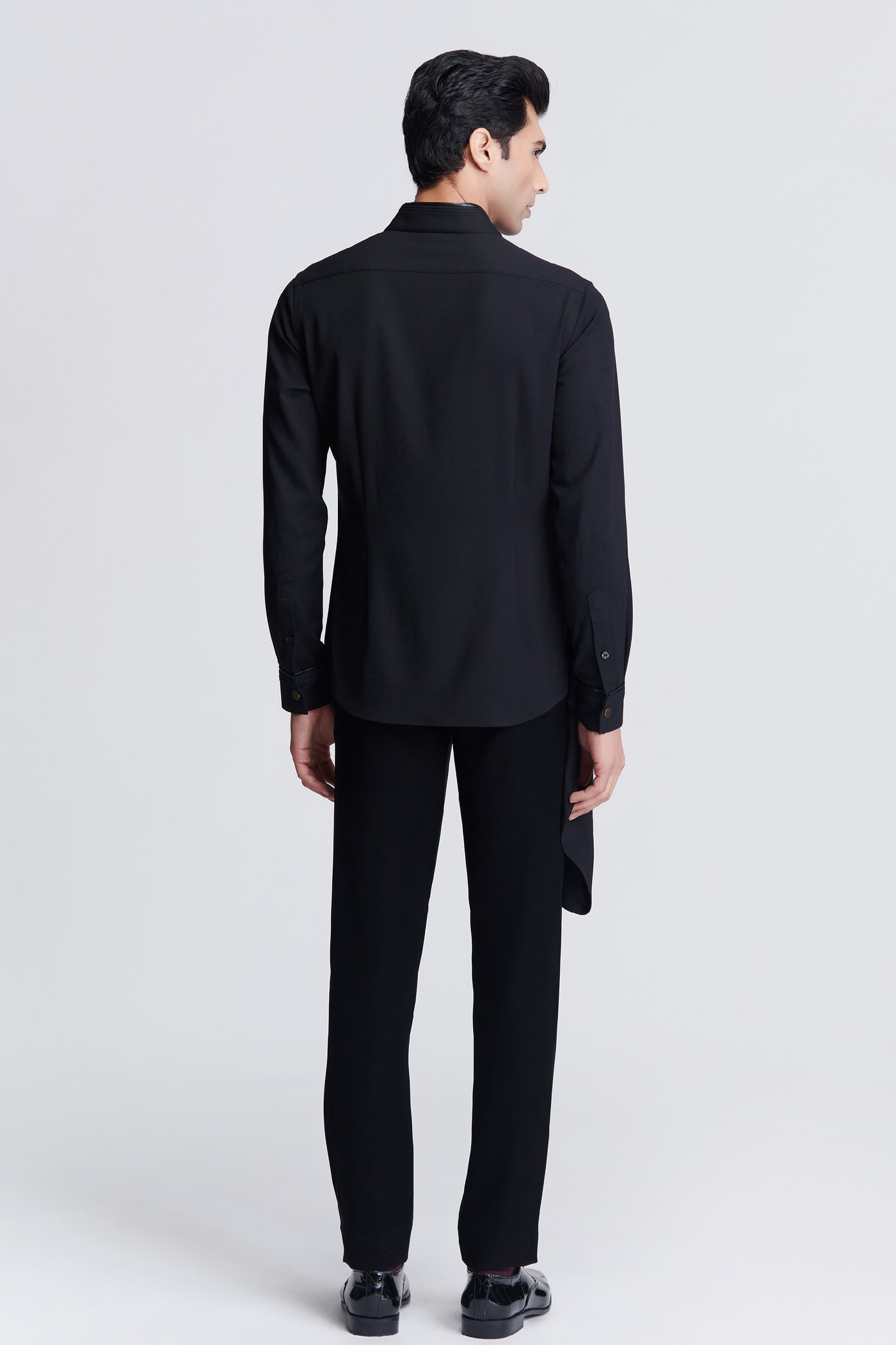 Shantanu & Nikhil Menswear Black Drape Shirt indian designer wear online shopping melange singapore