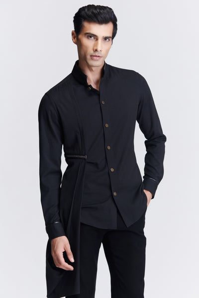 Shantanu & Nikhil Menswear Black Drape Shirt indian designer wear online shopping melange singapore