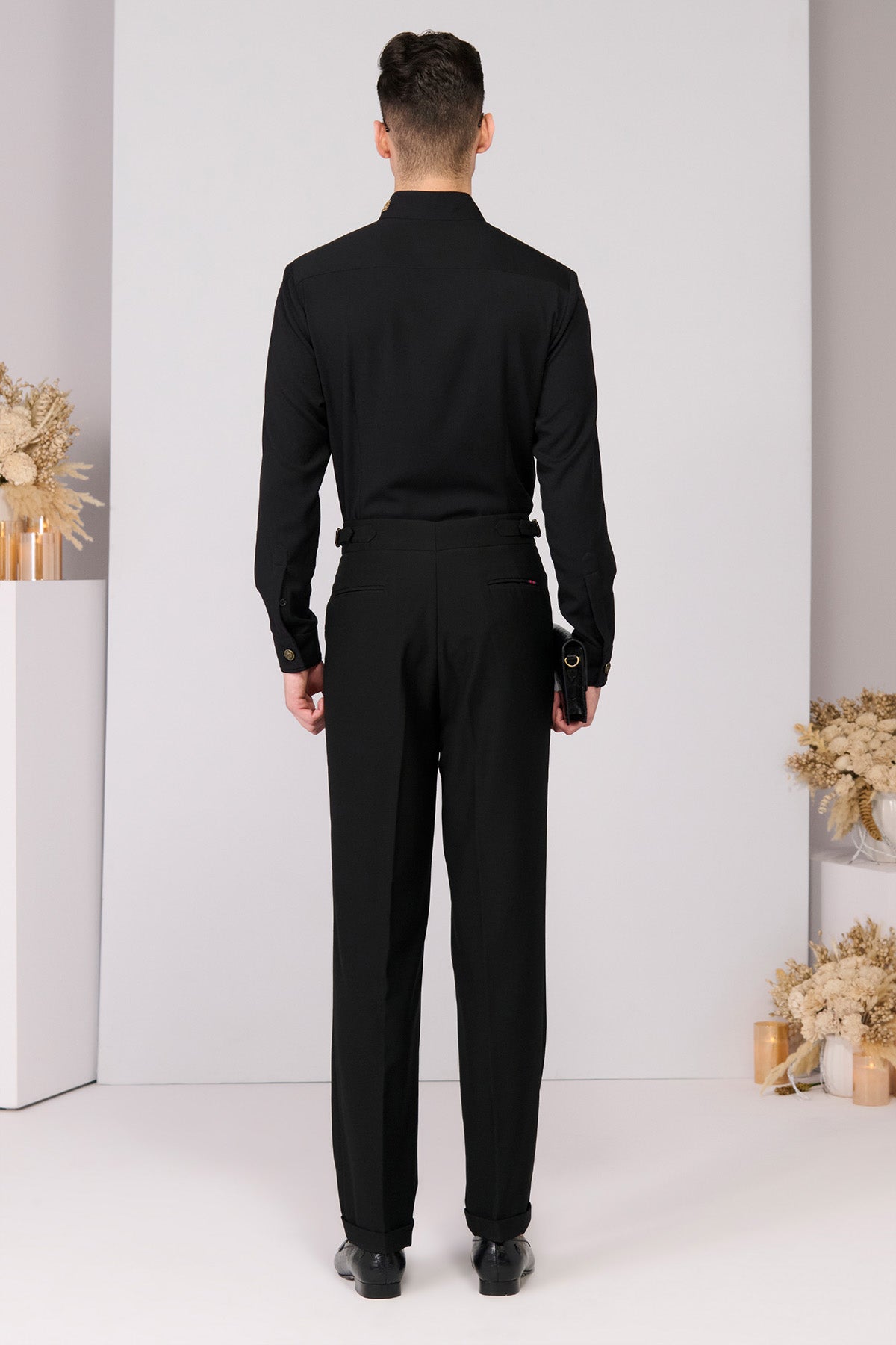 Shantanu & Nikhil Menswear Black Insignia Shirt indian designer wear online shopping melange singapore 