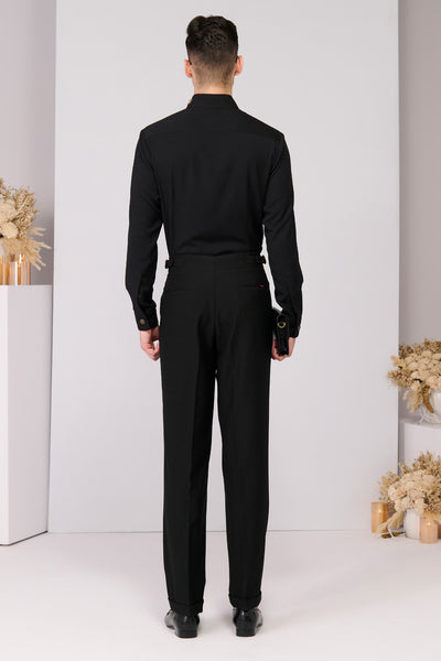 Shantanu & Nikhil Menswear Black Insignia Shirt indian designer wear online shopping melange singapore 